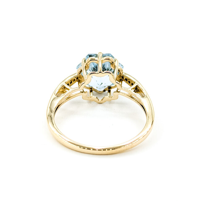 Ring Fantasy .05ctw Round Diamonds 3ct Topaz 14ky 10.15mm Sz8.25 3.2g 225100036