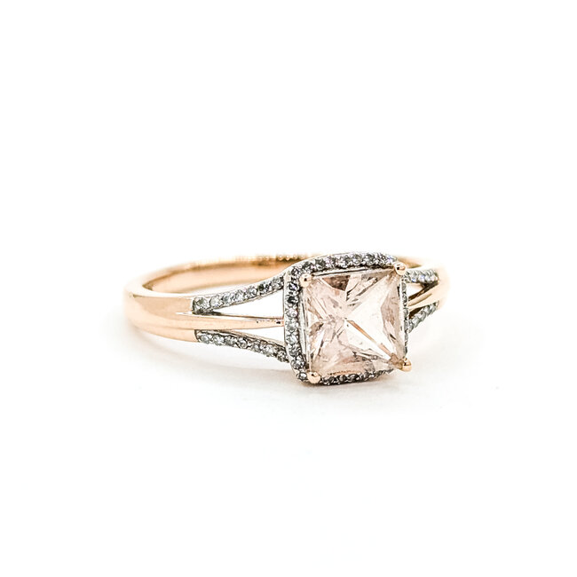 Ring .12ctw Round Diamonds 1ct Morganite 14kr 7.9mm Sz8 2.7g 225100024