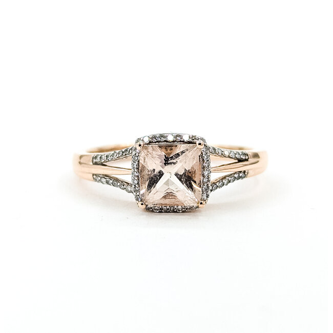 Ring .12ctw Round Diamonds 1ct Morganite 14kr 7.9mm Sz8 2.7g 225100024