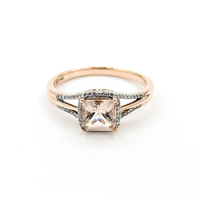 Ring .12ctw Round Diamonds 1ct Morganite 14kr 7.9mm Sz8 2.7g 225100024