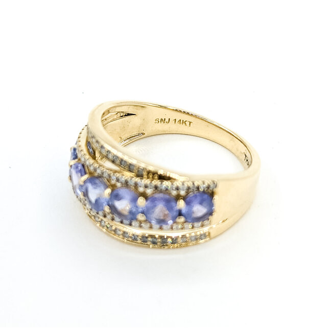 Ring Cross-Over .25ctw Round Diamonds 1.75ctw Tanzanite 14ky 11.25mm Sz8 5g 225100022