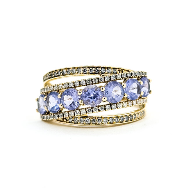 Ring Cross-Over .25ctw Round Diamonds 1.75ctw Tanzanite 14ky 11.25mm Sz8 5g 225100022