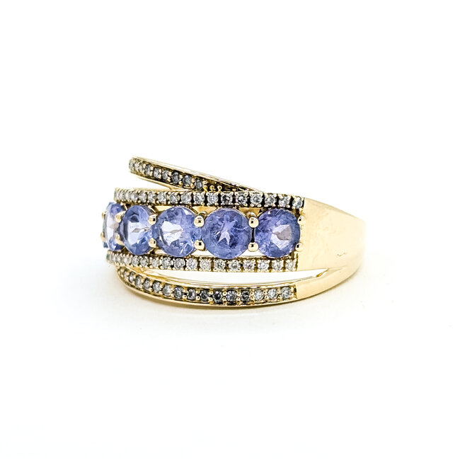 Ring Cross-Over .25ctw Round Diamonds 1.75ctw Tanzanite 14ky 11.25mm Sz8 5g 225100022