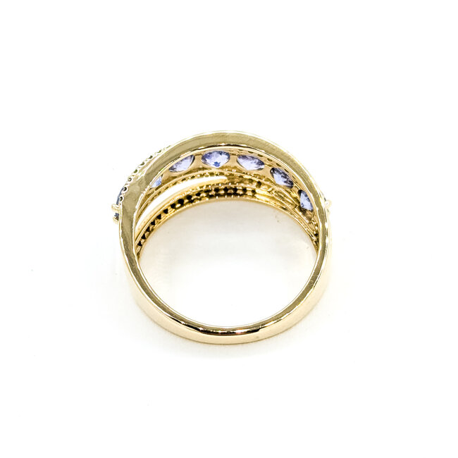 Ring Cross-Over .25ctw Round Diamonds 1.75ctw Tanzanite 14ky 11.25mm Sz8 5g 225100022