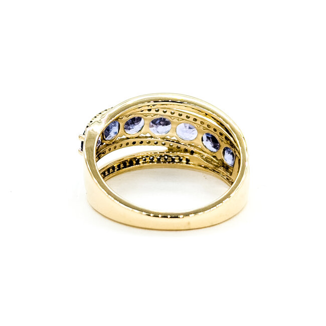 Ring Cross-Over .25ctw Round Diamonds 1.75ctw Tanzanite 14ky 11.25mm Sz8 5g 225100022