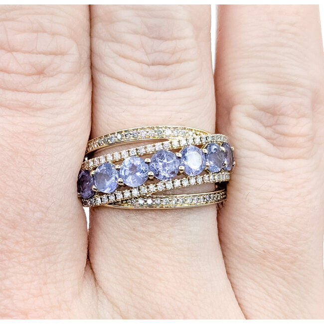 Ring Cross-Over .25ctw Round Diamonds 1.75ctw Tanzanite 14ky 11.25mm Sz8 5g 225100022
