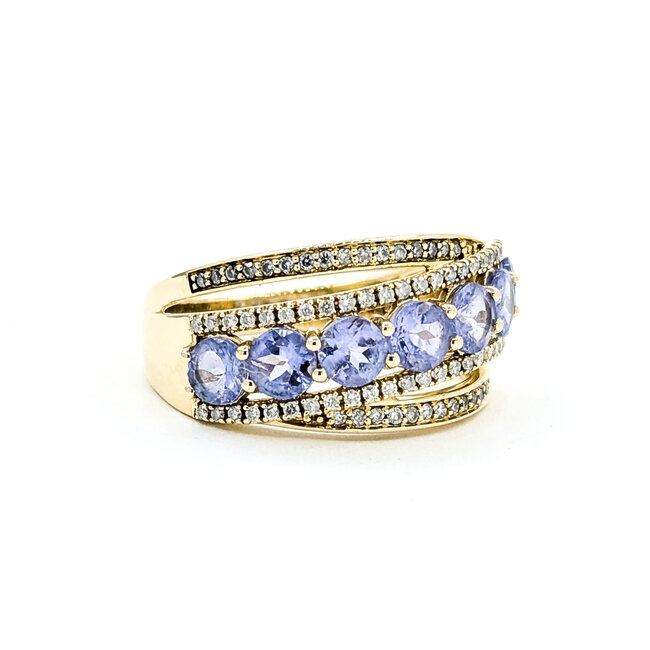 Ring Cross-Over .25ctw Round Diamonds 1.75ctw Tanzanite 14ky 11.25mm Sz8 5g 225100022