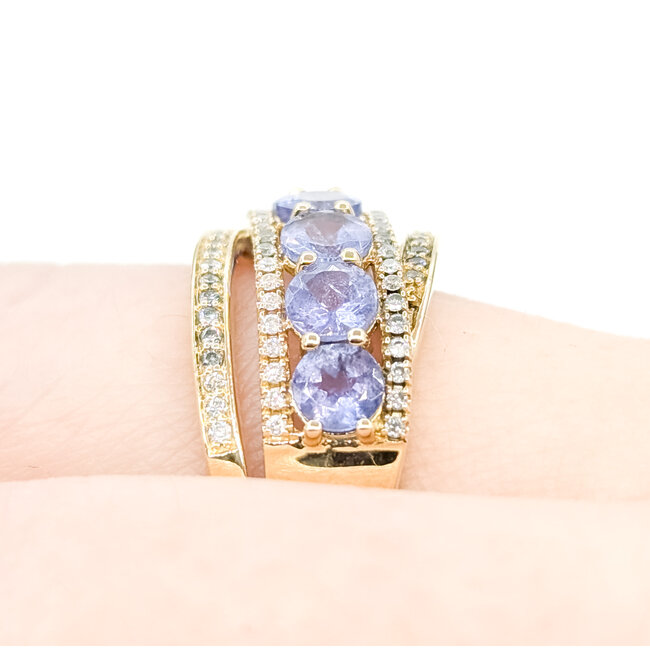 Ring Cross-Over .25ctw Round Diamonds 1.75ctw Tanzanite 14ky 11.25mm Sz8 5g 225100022