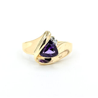 Ring Wave 0.03ctw Round Diamonds .90ct Purple Amethyst 10ky 11.5mm Sz5 2.57g 225100056