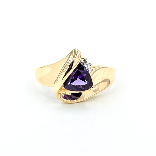 Ring Wave 0.03ctw Round Diamonds .90ct Purple Amethyst 10ky 11.5mm Sz5 2.57g 225100056