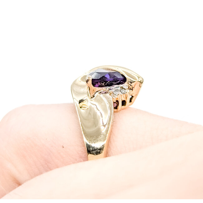 Ring Wave 0.03ctw Round Diamonds .90ct Purple Amethyst 10ky 11.5mm Sz5 2.57g 225100056