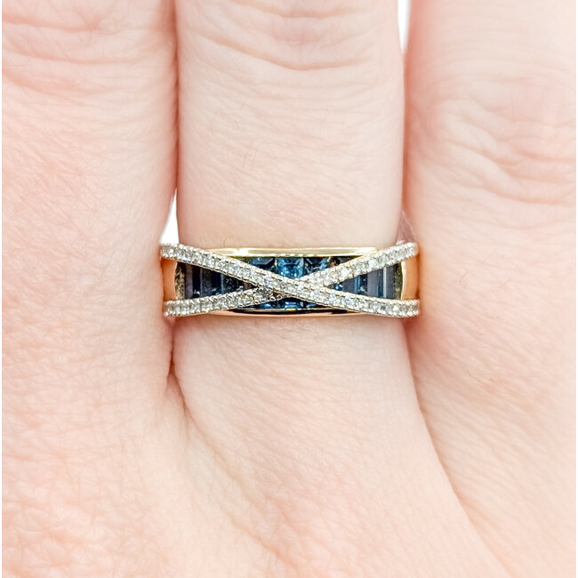 Ring Twisted .10ctw Round Diamonds 1.45ctw Sapphire 14ky 5.25mm Sz7 4.12g 225100039