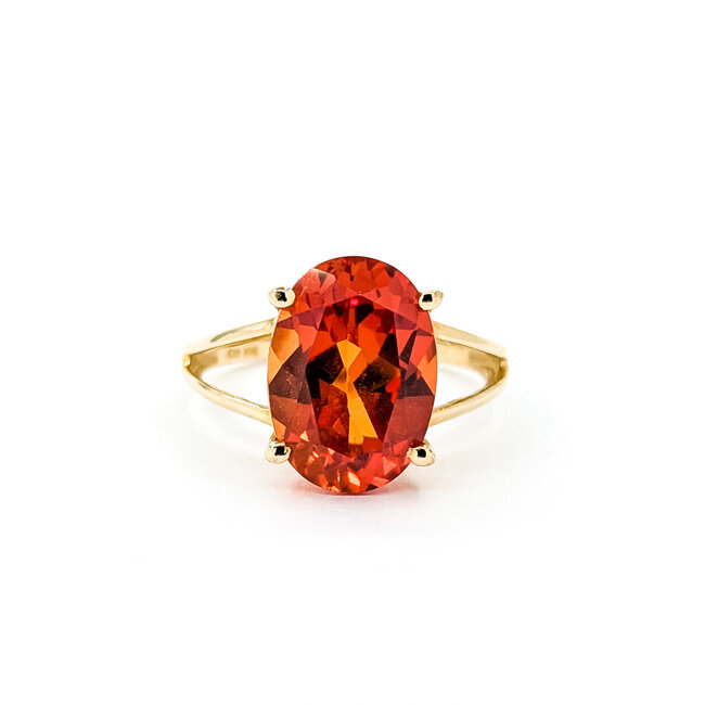 Ring Solitaire 7ct Orange Synthetic Sapphire 10ky 14mm Sz8 3.2g 125110005