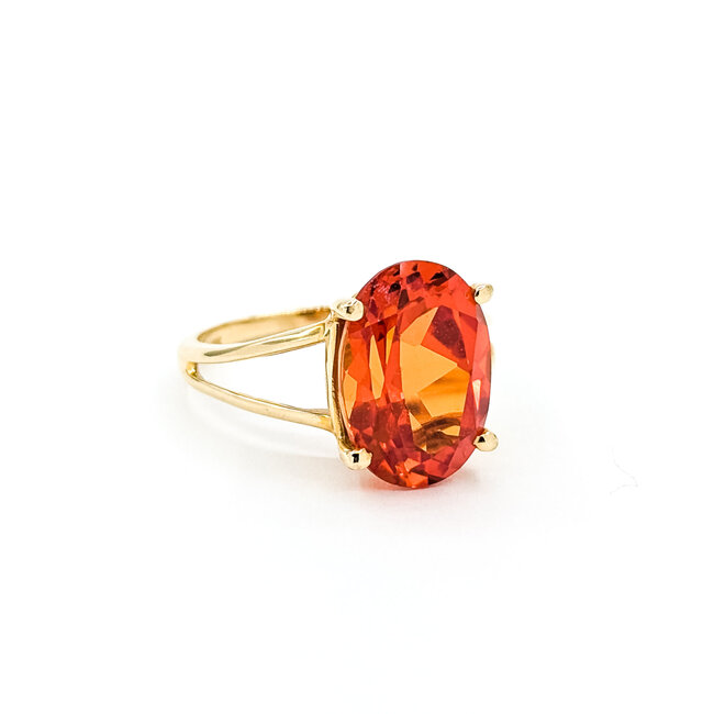 Ring Solitaire 7ct Orange Synthetic Sapphire 10ky 14mm Sz8 3.2g 125110005