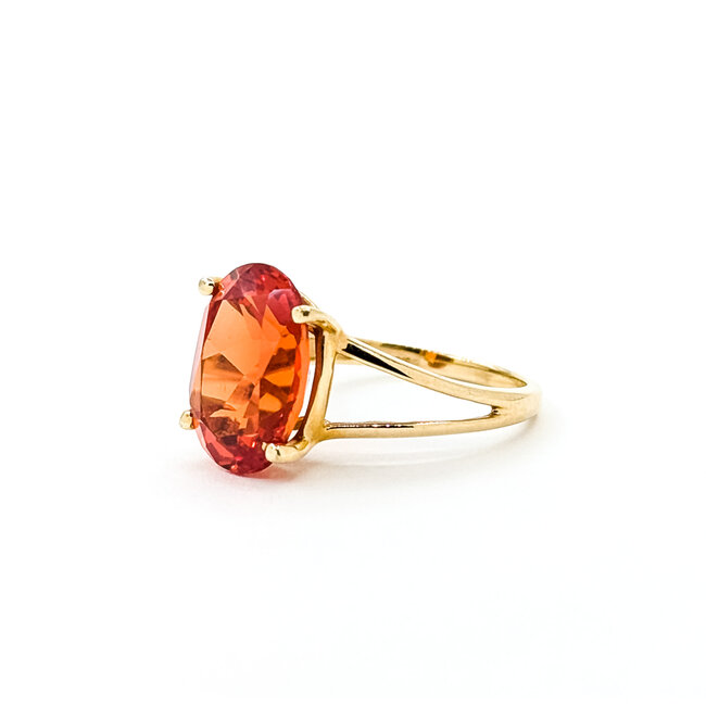 Ring Solitaire 7ct Orange Synthetic Sapphire 10ky 14mm Sz8 3.2g 125110005