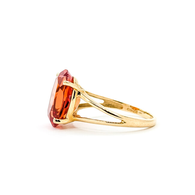 Ring Solitaire 7ct Orange Synthetic Sapphire 10ky 14mm Sz8 3.2g 125110005