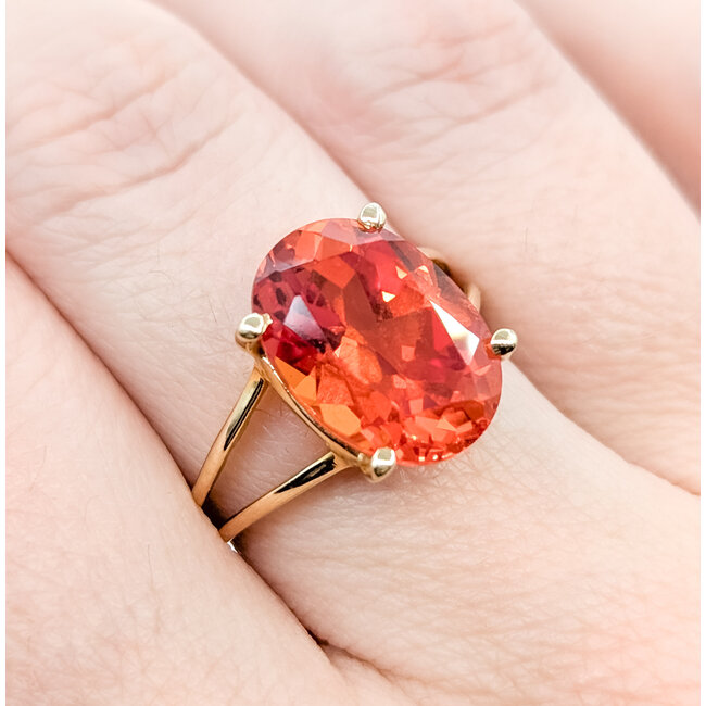 Ring Solitaire 7ct Orange Synthetic Sapphire 10ky 14mm Sz8 3.2g 125110005