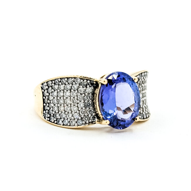 Ring Pave .50ctw Round Diamonds 3ct Tanzanite 14ky 10mm Sz8 5g 225100041