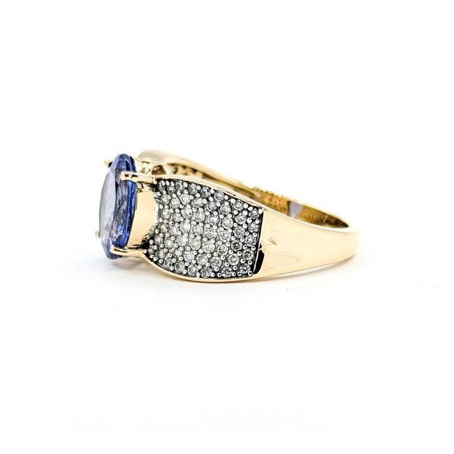 Ring Pave .50ctw Round Diamonds 3ct Tanzanite 14ky 10mm Sz8 5g 225100041