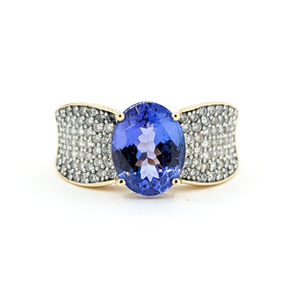 Ring Pave .50ctw Round Diamonds 3ct Tanzanite 14ky 10mm Sz8 5g 225100041