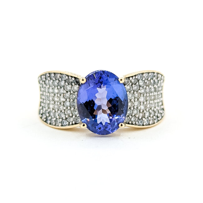Ring Pave .50ctw Round Diamonds 3ct Tanzanite 14ky 10mm Sz8 5g 225100041