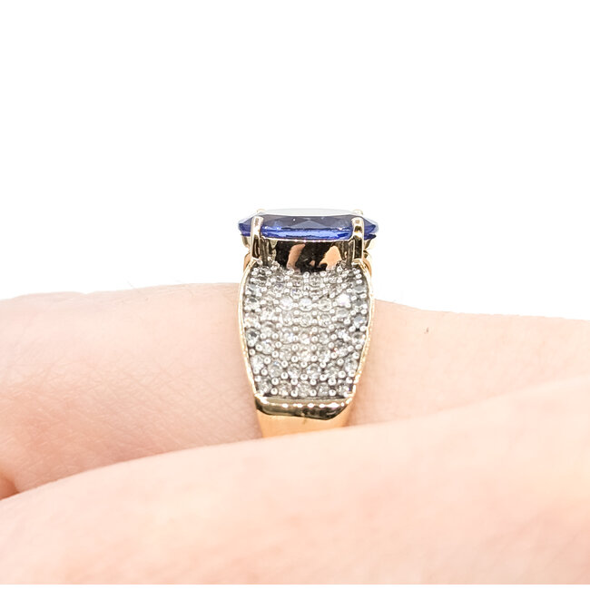 Ring Pave .50ctw Round Diamonds 3ct Tanzanite 14ky 10mm Sz8 5g 225100041