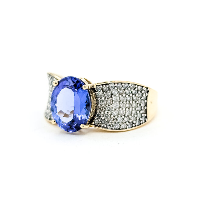 Ring Pave .50ctw Round Diamonds 3ct Tanzanite 14ky 10mm Sz8 5g 225100041