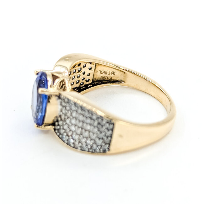 Ring Pave .50ctw Round Diamonds 3ct Tanzanite 14ky 10mm Sz8 5g 225100041