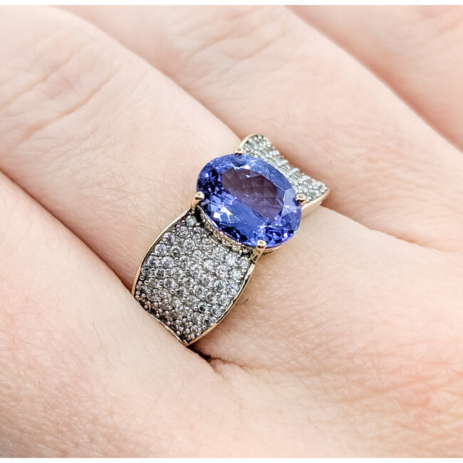 Ring Pave .50ctw Round Diamonds 3ct Tanzanite 14ky 10mm Sz8 5g 225100041