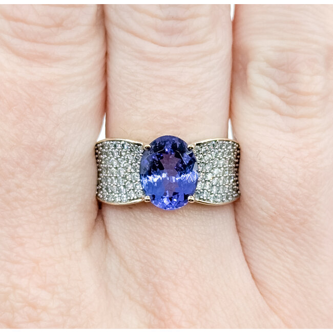 Ring Pave .50ctw Round Diamonds 3ct Tanzanite 14ky 10mm Sz8 5g 225100041