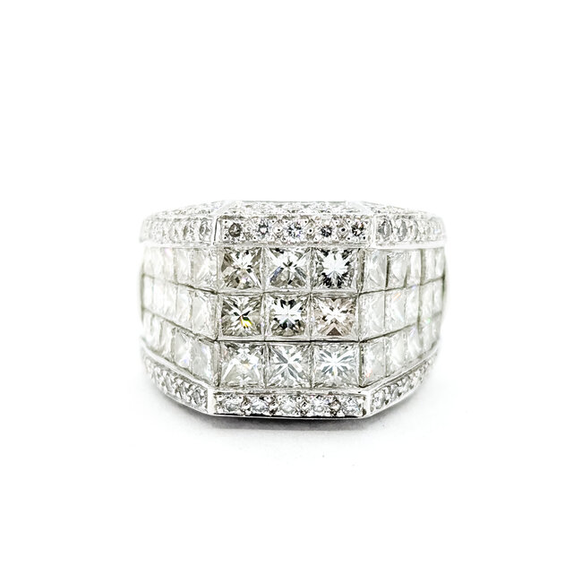 Ring Invisible Set 4ctw Princess & Round Diamonds 18kw 13mm Sz6 10.78g 225100042