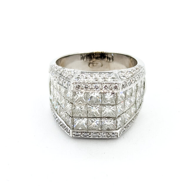 Ring Invisible Set 4ctw Princess & Round Diamonds 18kw 13mm Sz6 10.78g 225100042