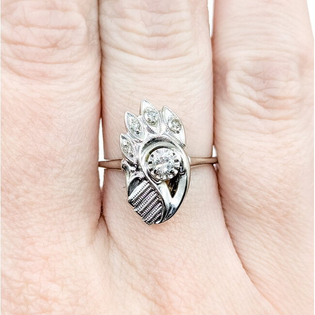 Ring Asymmetrical 0.17ctw Round Diamond 14kw 18mm Sz6.75 4g 225100051