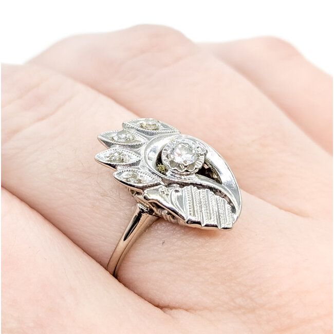 Ring Asymmetrical 0.17ctw Round Diamond 14kw 18mm Sz6.75 4g 225100051