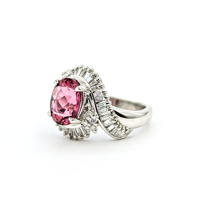 Ring Bypass 0.87ctw Round & Baguette Diamonds 1.85ct Reddish Pink Tourmaline Platinum 14mm Sz5 8.15g 225100142