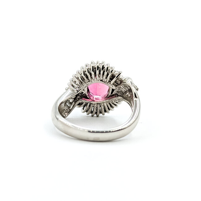 Ring Bypass 0.87ctw Round & Baguette Diamonds 1.85ct Reddish Pink Tourmaline Platinum 14mm Sz5 8.15g 225100142