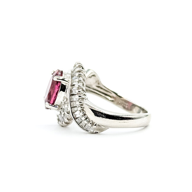Ring Bypass 0.87ctw Round & Baguette Diamonds 1.85ct Reddish Pink Tourmaline Platinum 14mm Sz5 8.15g 225100142