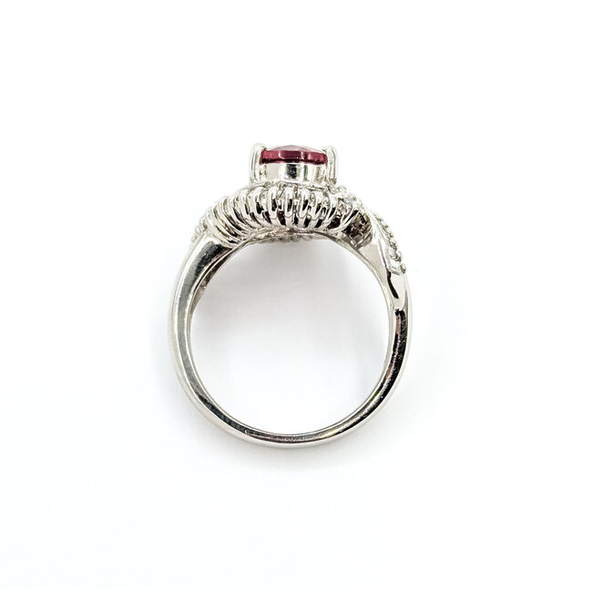 Ring Bypass 0.87ctw Round & Baguette Diamonds 1.85ct Reddish Pink Tourmaline Platinum 14mm Sz5 8.15g 225100142