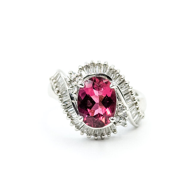 Ring Bypass 0.87ctw Round & Baguette Diamonds 1.85ct Reddish Pink Tourmaline Platinum 14mm Sz5 8.15g 225100142