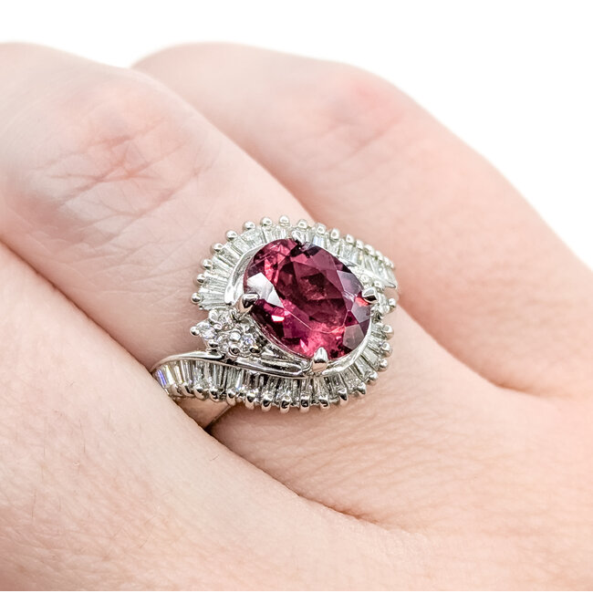 Ring Bypass 0.87ctw Round & Baguette Diamonds 1.85ct Reddish Pink Tourmaline Platinum 14mm Sz5 8.15g 225100142