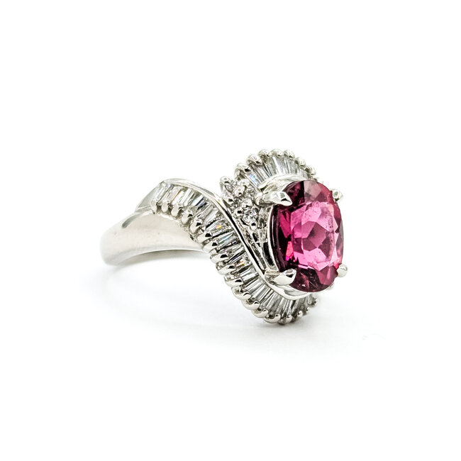 Ring Bypass 0.87ctw Round & Baguette Diamonds 1.85ct Reddish Pink Tourmaline Platinum 14mm Sz5 8.15g 225100142