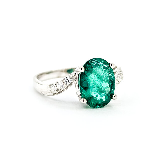 Ring Bypass 0.13ctw Round Diamonds 2.51ct Emerald 18kw 2.4mm Sz6.5 3.26g 225100143