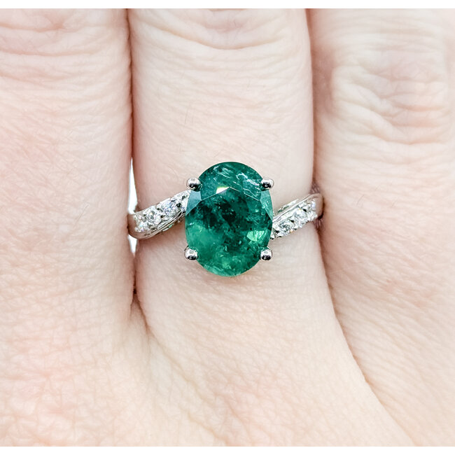 Ring Bypass 0.13ctw Round Diamonds 2.51ct Emerald 18kw 2.4mm Sz6.5 3.26g 225100143