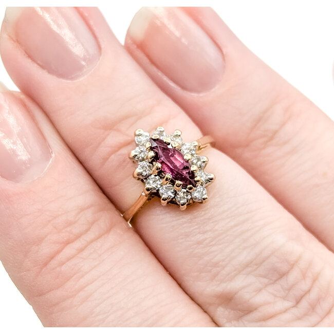 Ring Halo 0.24ctw Round Diamonds 0.38ct Ruby 14ky 1.4mm Sz3 2.55g 225100158