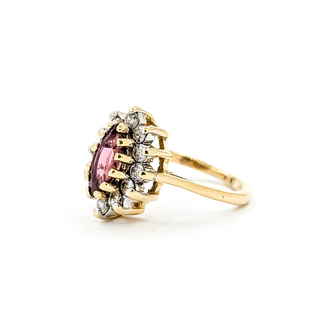 Ring Halo 0.24ctw Round Diamonds 0.38ct Ruby 14ky 1.4mm Sz3 2.55g 225100158