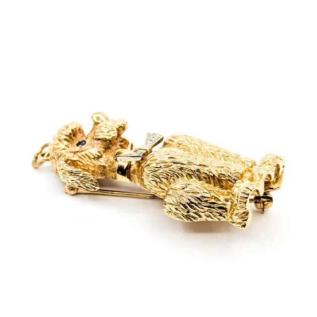 Brooch Poodle .04ctw Round Diamonds .03ctw Blue Sapphire 14ky 1.75x.75" 14g 225100168