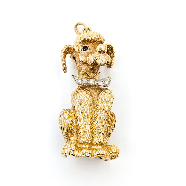 Brooch Poodle .04ctw Round Diamonds .03ctw Blue Sapphire 14ky 1.75x.75" 14g 225100168