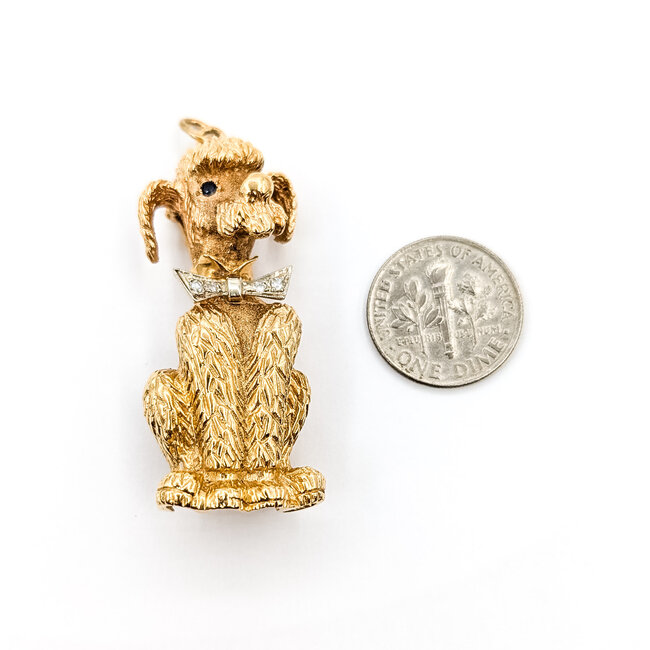 Brooch Poodle .04ctw Round Diamonds .03ctw Blue Sapphire 14ky 1.75x.75" 14g 225100168