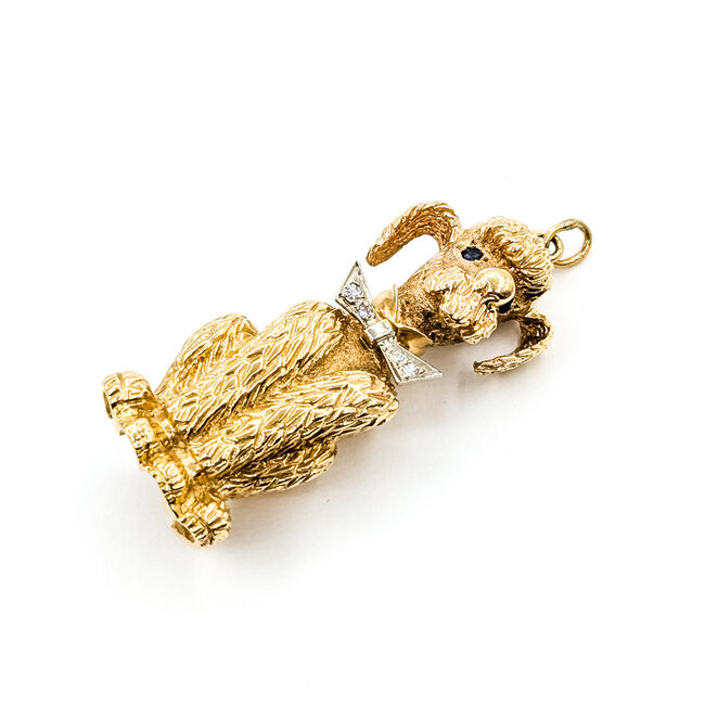 Brooch Poodle .04ctw Round Diamonds .03ctw Blue Sapphire 14ky 1.75x.75" 14g 225100168