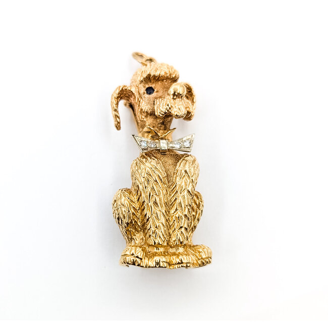 Brooch Poodle .04ctw Round Diamonds .03ctw Blue Sapphire 14ky 1.75x.75" 14g 225100168